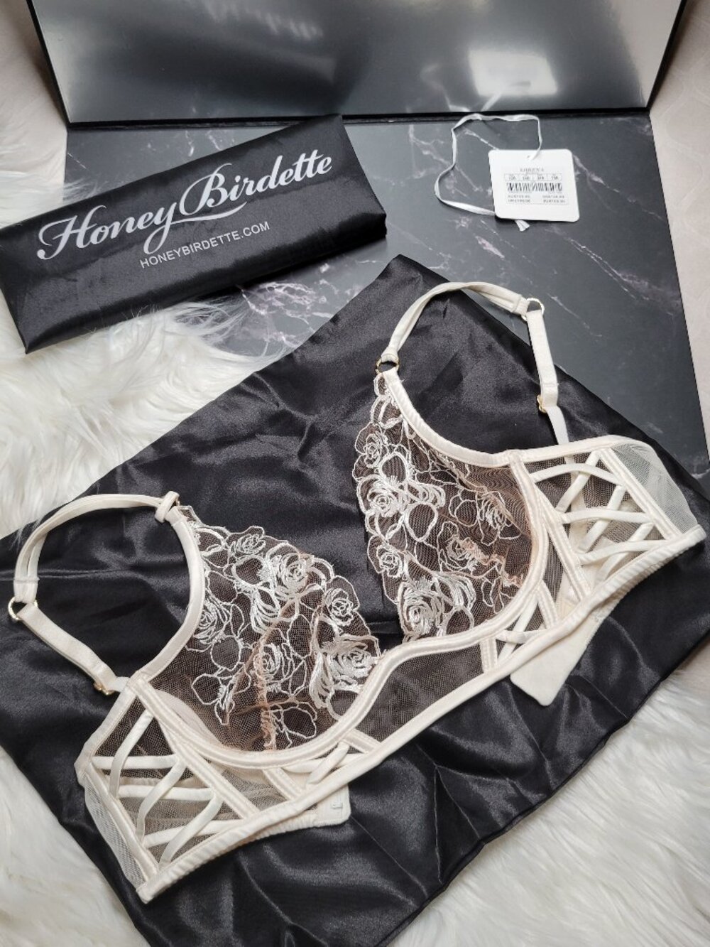 RARE✨️ Honey Birdette Lorena Bra 34B 🤍 White